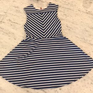 Blue and White Striped Dress with Red Zipper